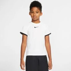 Nike Court Dri-Fit Tennis T-Shirt (Boy's) - White/Black (Available Size: XS,S) -Tennis Clothing Store CD6131 101 PHSFM001 JPG HEI 875 WID 875
