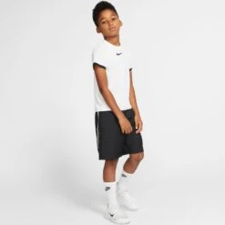 Nike Court Dri-Fit Tennis T-Shirt (Boy's) - White/Black (Available Size: XS,S) -Tennis Clothing Store CD6131 101 PHSYM002 JPG HEI 875 WID 875
